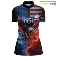 Load image into Gallery viewer, Blue &amp; Red Flames Eagle 8 Ball 9 Ball Pool Billiard Shirt For Women Custom US Flag Billiard Jersey NYN3050