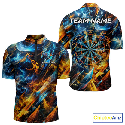 Icy And Fire Flame Dartboard Men Dart Polo & 1/4-Zip Shirt Custom Red And Blue Dart Team Attire NYN3210
