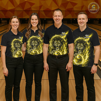 Personalized Yellow Flame Lion Bowling Shirts For Men Custom Fire Lion Team Bowling Jersey NYN4067