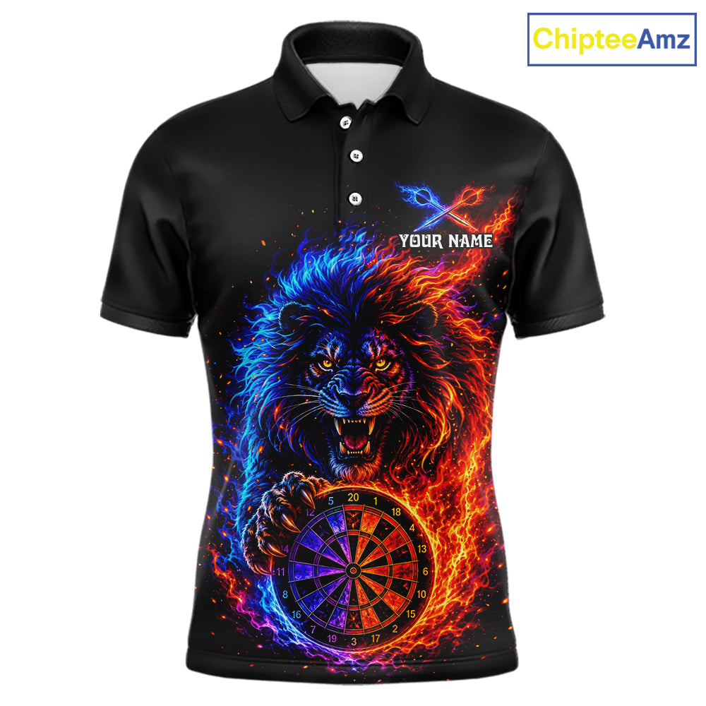 Red And Blue Flame Lion Darts Polo Quarter-Zip Shirts For Men Custom Fire Lion Darts Team Jersey NYN4068