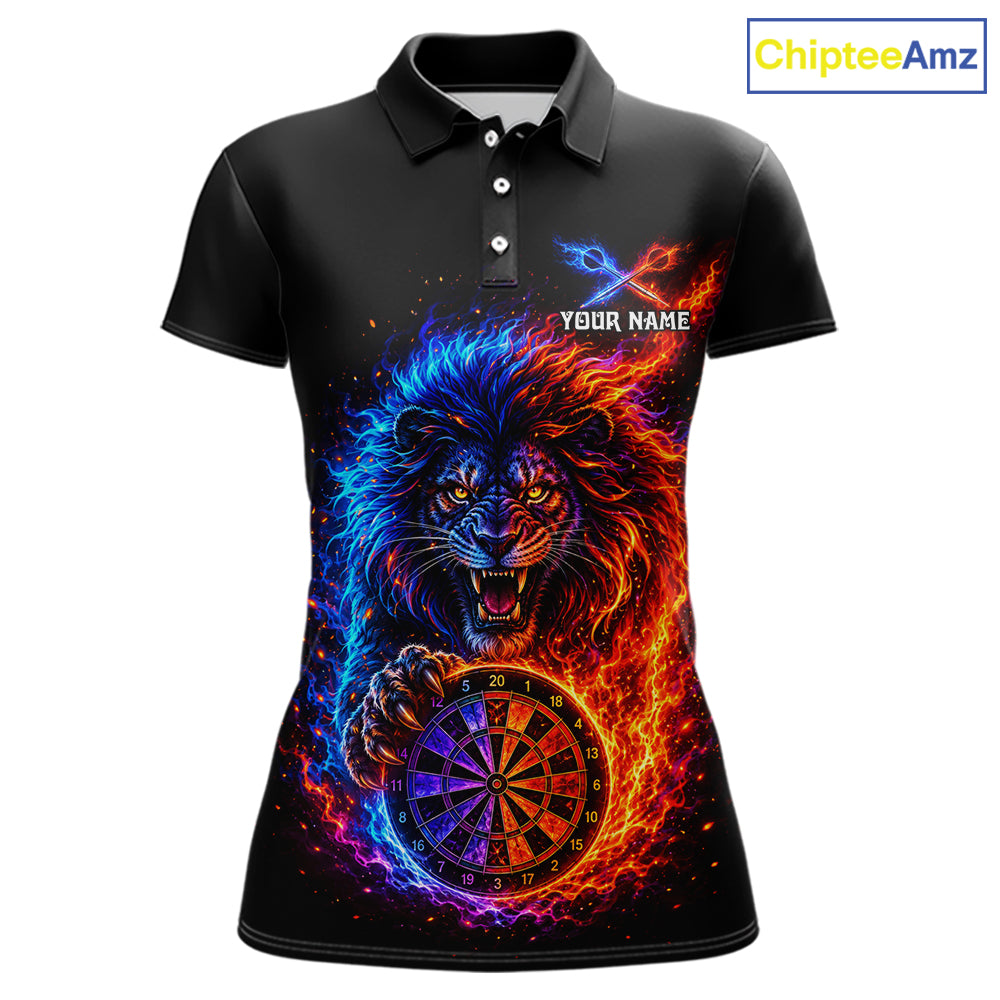 Red And Blue Flame Lion Darts Polo Quarter-Zip Shirts For Women Custom Fire Lion Darts Team Jersey NYN4068