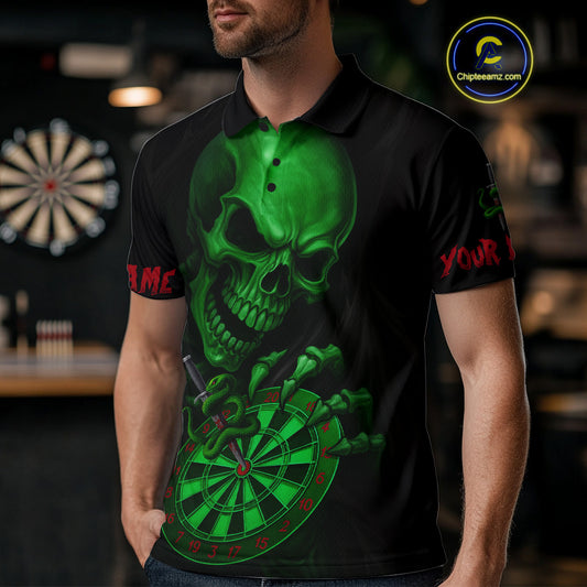 Custom Blood Cobra Green Dartboard Skeleton Dart Men Polo Jerseys Dart Team Shirt NYN1652