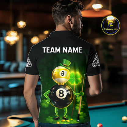 Funny Shamrock Pool 9 Ball & 8 Ball Men's Billiard Team Shirt Custom Patrick Day Billiard Attire NYN2473