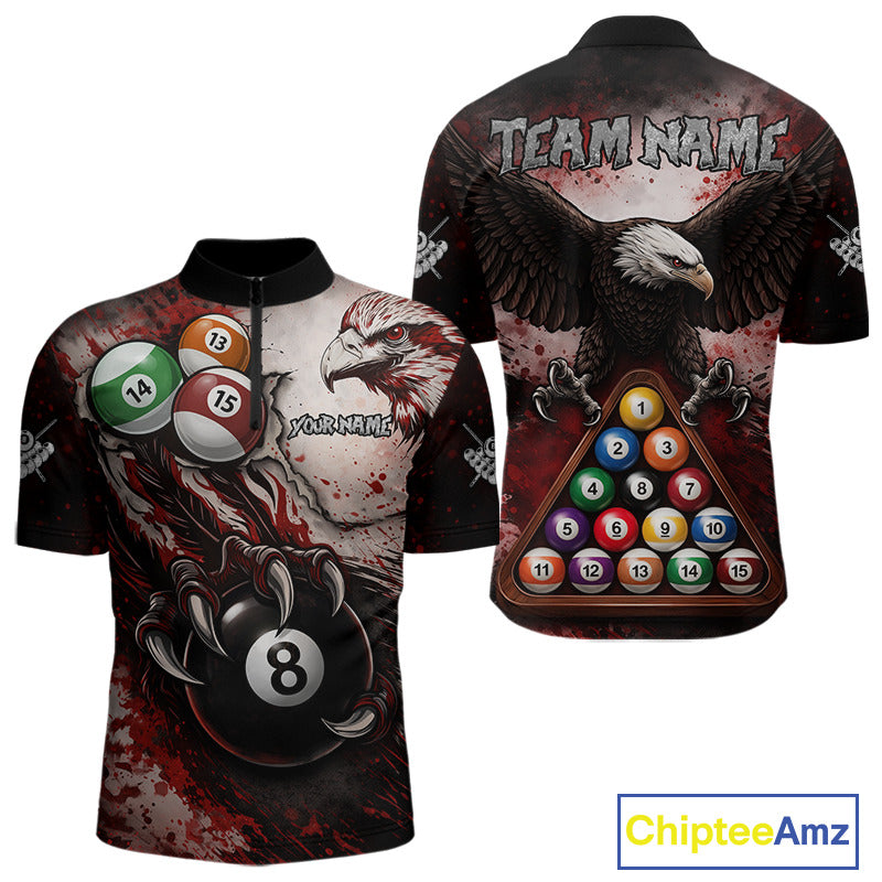 Red Grunge Eagle 8 Ball Billiard Pool Shirt For Men Custom Claws Billiard Attire Team Jersey NYN3063