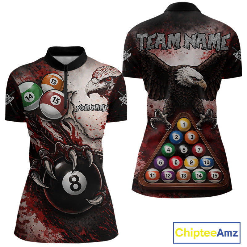 Red Grunge Eagle 8 Ball Billiard Pool Shirt For Women Custom Claws Billiard Attire Team Jersey NYN3063