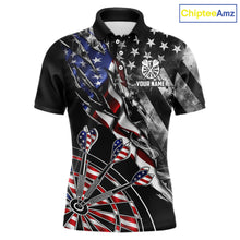 Load image into Gallery viewer, Personalized Smoke US Flag men's dart polo shirt custom patriotic dart team uniform
