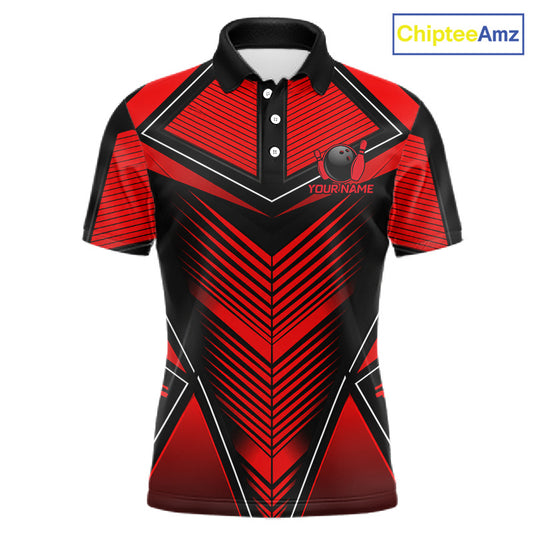 Mens Polo Quarter-Zip Bowling Shirts Custom Black & Red Strikes Bowling Team Jersey, Gift For Bowlers NYN3786