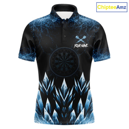 Blue Icy Snowflake Darts Polo & Quarter Zip Shirt For Men Custom Dart Team Shirts Darts Gifts NYN4088