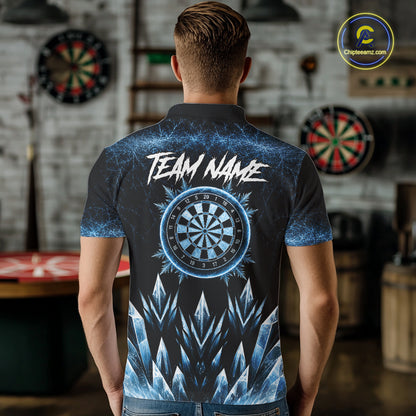 Blue Icy Snowflake Darts Polo & Quarter Zip Shirt For Men Custom Dart Team Shirts Darts Gifts NYN4088