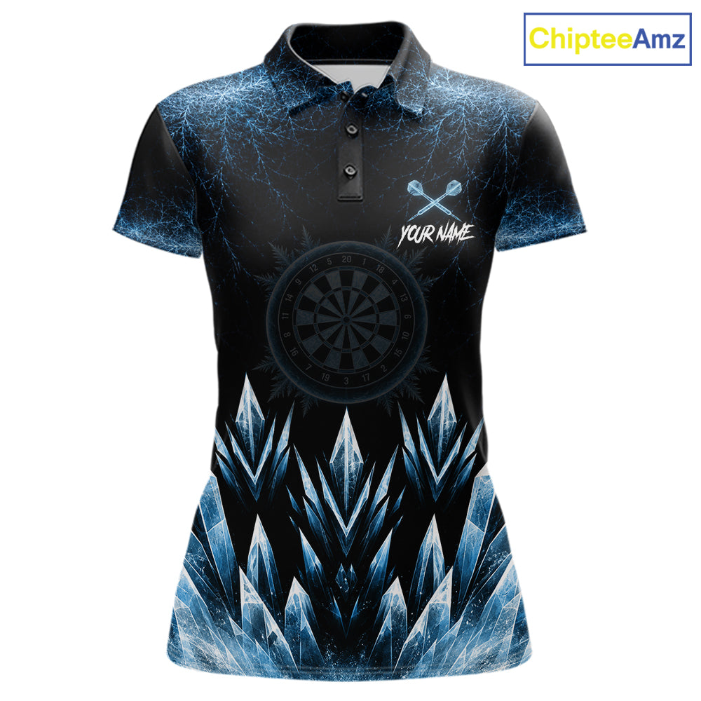 Blue Icy Snowflake Darts Polo & Quarter Zip Shirt For Women Custom Dart Team Shirts Darts Gifts NYN4088