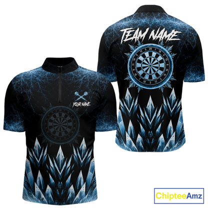 Blue Icy Snowflake Darts Polo & Quarter Zip Shirt For Men Custom Dart Team Shirts Darts Gifts NYN4088