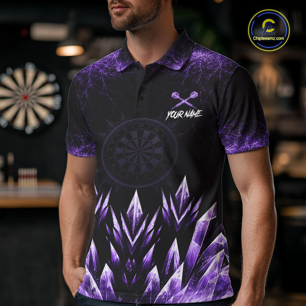 Purple Icy Snowflake Darts Polo & Quarter Zip Shirt For Men Custom Dart Team Shirts Darts Gifts NYN4089