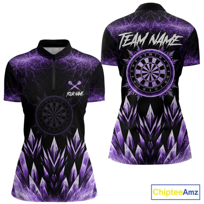 Purple Icy Snowflake Darts Polo & Quarter Zip Shirt For Women Custom Dart Team Shirts Darts Gifts NYN4089