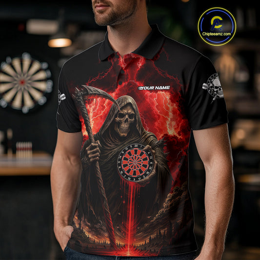 Custom Lightning Red Grim Reaper Dartboard Dart Polo Shirt For Men Dart Team Jerseys NYN1418