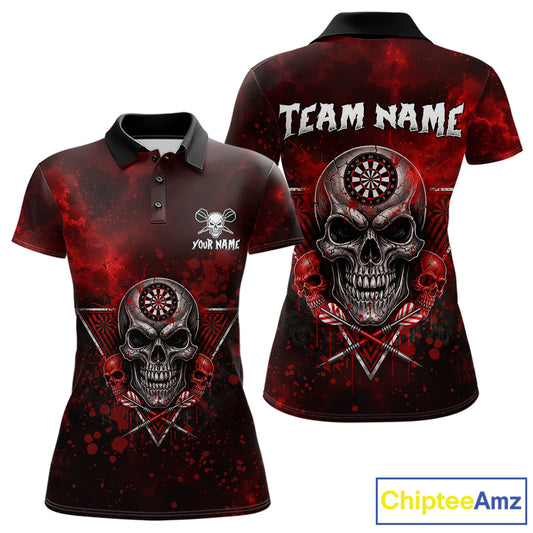Custom Red Splatter Multi-Skull Women  Darts Arrow Polo League Shirts Dart Team Jerseys NYN2200