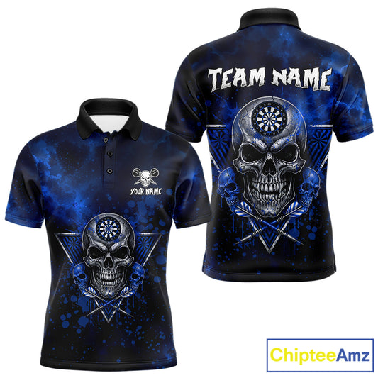 Custom Blue Splatter Multi-Skull Men Darts Arrow Polo League Shirts Dart Team Jerseys NYN2201
