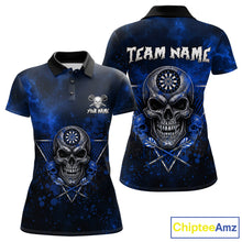 Load image into Gallery viewer, Custom Blue Splatter Multi-Skull Women Darts Arrow Polo League Shirts Dart Team Jerseys NYN2201