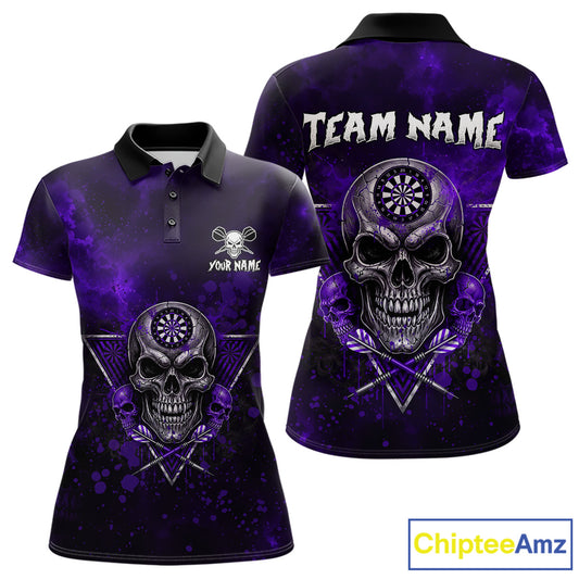 Custom Purple Splatter Multi-Skull Women Darts Arrow Polo League Shirts Dart Team Jerseys NYN2202