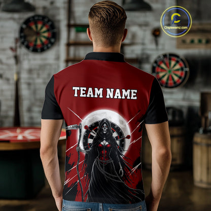 Black And Red Grim Reaper Moon Dartboard Custom Men Darts Polo Shirt Gothic Dart Jerseys NYN1947