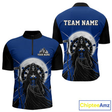 Load image into Gallery viewer, Black And Blue Grim Reaper Moon Dartboard Custom Men Darts Quarter-Zip Shirt Gothic Dart Jerseys NYN1948