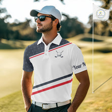 Load image into Gallery viewer, Mens Golf Polo Shirt Custom American Flag White Golf Shirt Patriotic Polo Team Clothing Attire NYN2852