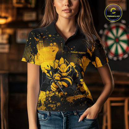 Black And Yellow Grunge Funny Bee Darts Polo & 1/4 Zip For Women Personalized Dart Team Shirts NYN3237