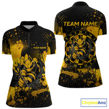 Load image into Gallery viewer, Black And Yellow Grunge Funny Bee Darts Polo &amp; 1/4 Zip For Women Personalized Dart Team Shirts NYN3237