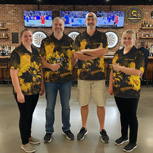Load image into Gallery viewer, Black And Yellow Grunge Funny Bee Darts Polo &amp; 1/4 Zip For Men Personalized Dart Team Shirts NYN3237