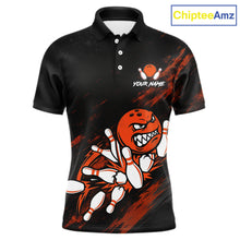 Load image into Gallery viewer, Funny Angry Bowling Ball men's bowling polo shirt custom orange strike bowling team jersey, bowling gift for men
