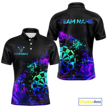 Load image into Gallery viewer, Blue Holographic Dartboard Grunge Darts Polo Shirts For Men Custom Name For Darters NYN2706