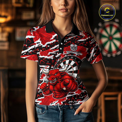 Personalized Women Darts Bull Grunge Red Polo Shirt Custom Name Polo 1/4-Zip Shirt Gift For Darters NYN2856