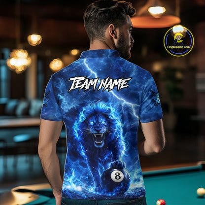 Personalized Billiards Shirt Blue Flames Lion 8 Ball Pool For Men Billiard Jersey Customized Name NYN2860