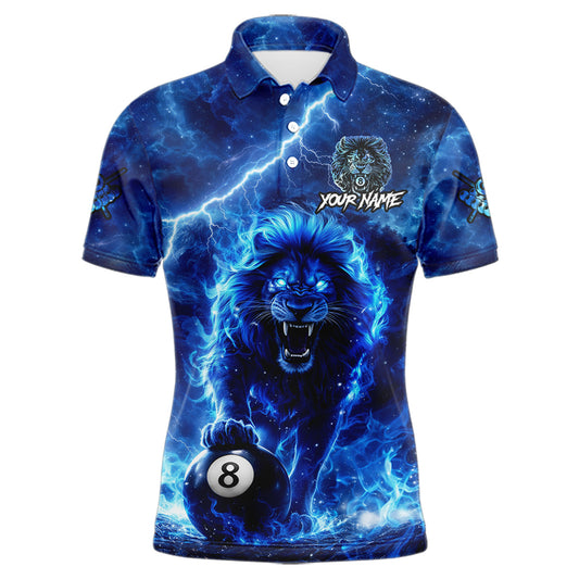 Personalized Billiards Shirt Blue Flames Lion 8 Ball Pool For Men Billiard Jersey Customized Name NYN2860