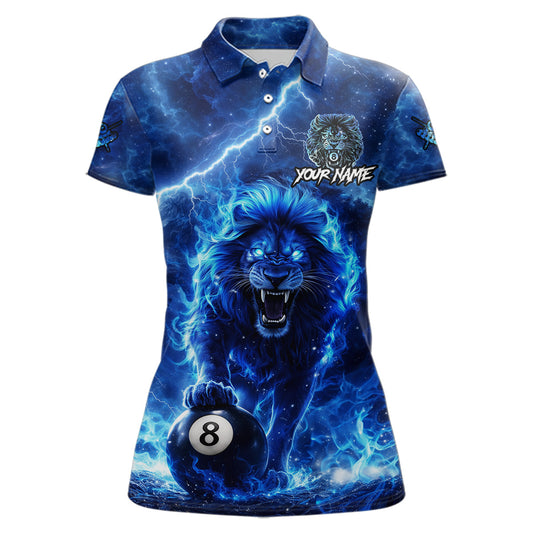 Personalized Billiards Shirt Blue Flames Lion 8 Ball Pool For Women Billiard Jersey Customized Name NYN2860