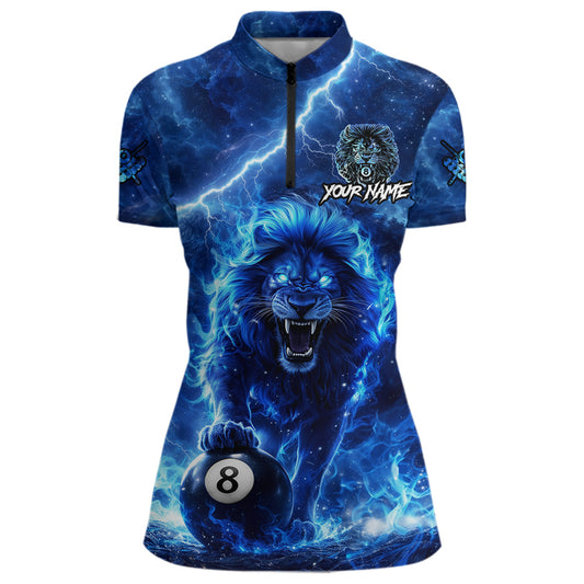 Personalized Billiards Shirt Blue Flames Lion 8 Ball Pool For Women Billiard Jersey Customized Name NYN2860