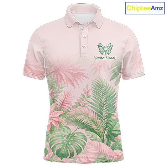 Personalized Green And Pink Tropical Pattern Custom Golf Polo Shirt For Men Golf Team Clothes NYN2864