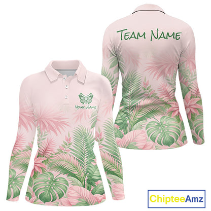 Personalized Green And Pink Tropical Pattern Custom Golf Polo Shirt For Women Golf Team Clothes NYN2864