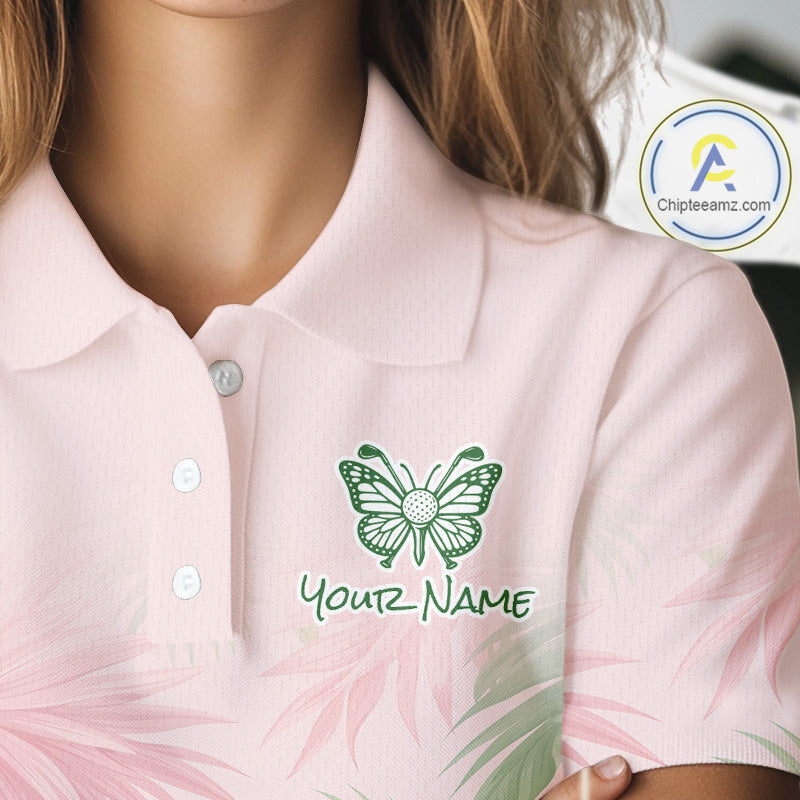 Personalized Green And Pink Tropical Pattern Custom Golf Polo Shirt For Women Golf Team Clothes NYN2864