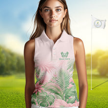Load image into Gallery viewer, Personalized Green And Pink Tropical Pattern Custom Golf Sleeveless Polo Shirt For Women Golf Team Clothes NYN2864