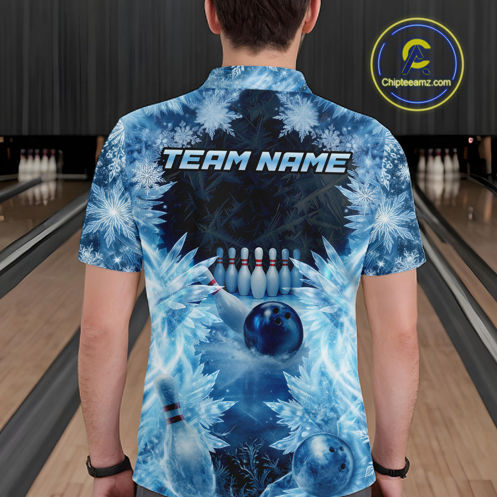 Icy Mens Bowling Shirts Custom Snowflake Icy Bowling Ball And Pins Team League Bowler Jerseys NYN3070