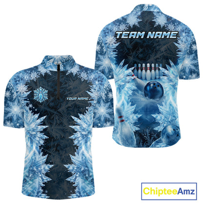Icy Mens Bowling Shirts Custom Snowflake Icy Bowling Ball And Pins Team League Bowler Jerseys NYN3070