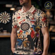 Load image into Gallery viewer, Grunge Graffiti Funny Friends And Beer Mens Darts Shirt Custom Polo 1/4 Zip Team Darts Jersey NYN3243