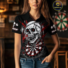 Load image into Gallery viewer, Custom Red Grey Skull Barbed Wire Dartboard Grunge Darts Polo Shirt For Women Dart Gifts NYN1968