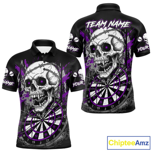 Custom Purple Grey Skull Barbed Wire Dartboard Grunge Darts Quarter-Zip Shirt For Men Dart Gifts NYN1969