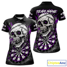Load image into Gallery viewer, Custom Purple Grey Skull Barbed Wire Dartboard Grunge Darts Polo Shirt For Women Dart Gifts NYN1969