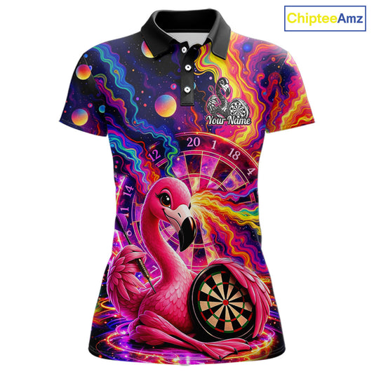 Personalized Cute Flamingo Dart Polo & Quarter Zip Shirt For Women Colorful Rainbow Paint Darts Jersey NYN2869