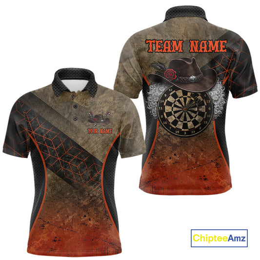 Funny Dartboard Cowboy Darts Polo & 1/4-Zip Shirts For Men Custom Grunge Brown Darts Team Jerseys NYN3079