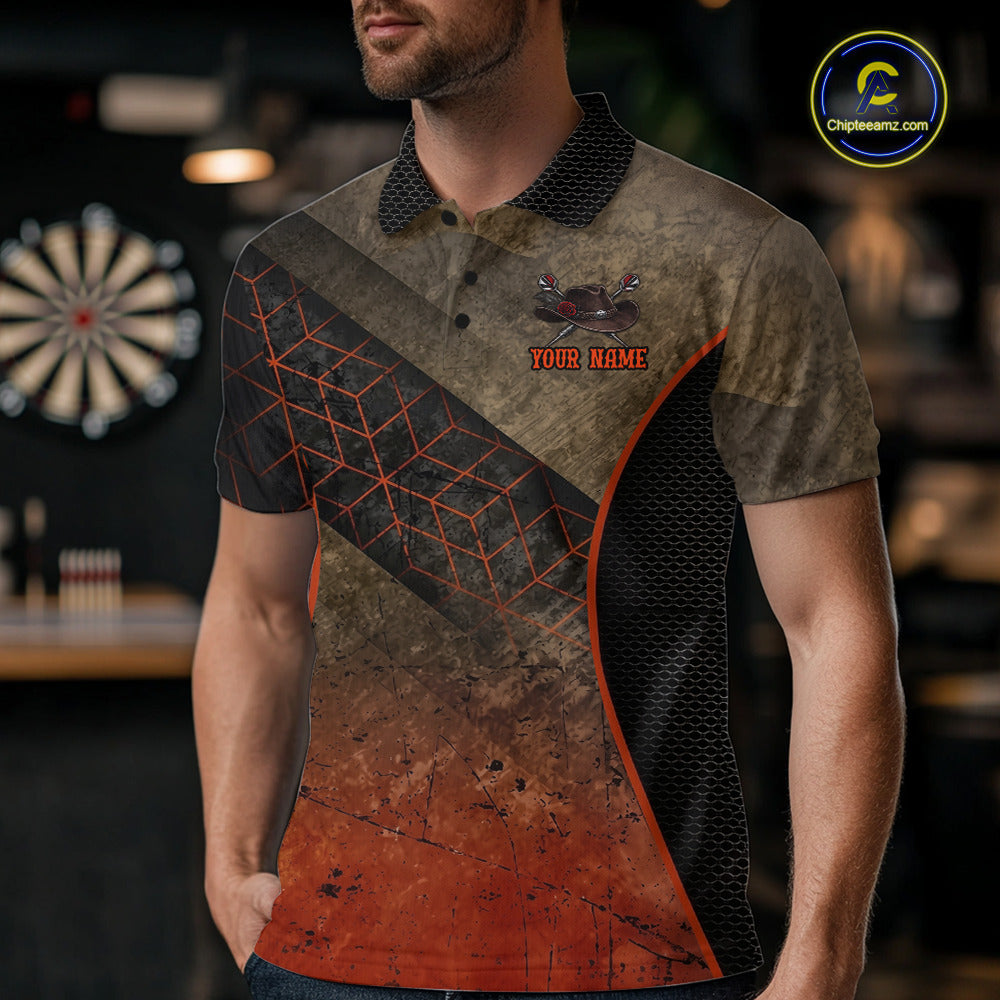 Funny Dartboard Cowboy Darts Polo & 1/4-Zip Shirts For Men Custom Grunge Brown Darts Team Jerseys NYN3079