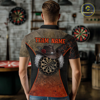 Funny Dartboard Cowboy Darts Polo & 1/4-Zip Shirts For Men Custom Grunge Brown Darts Team Jerseys NYN3079