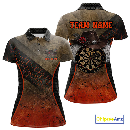 Funny Dartboard Cowboy Darts Polo & 1/4-Zip Shirts For Women Custom Grunge Brown Darts Team Jerseys NYN3079